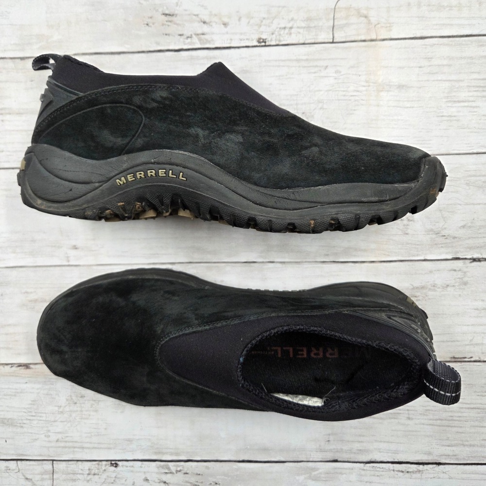 Merrell Orbit Moc Mens 10.5 Black Suede Slip On Performance Hiking Shoes J80857